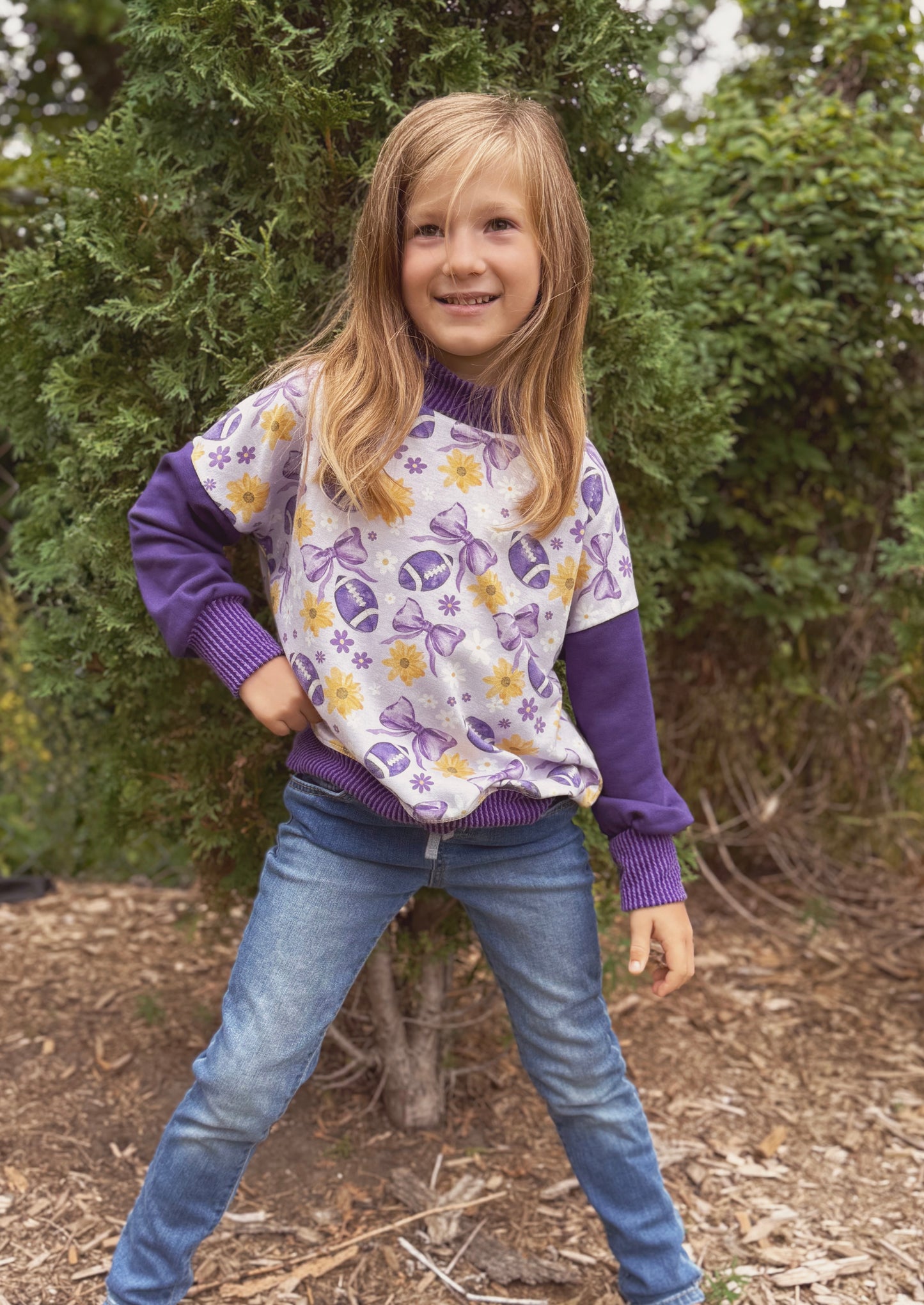 Mock Neck Oversized Grow with Me Vikings with Bows Sweatshirt