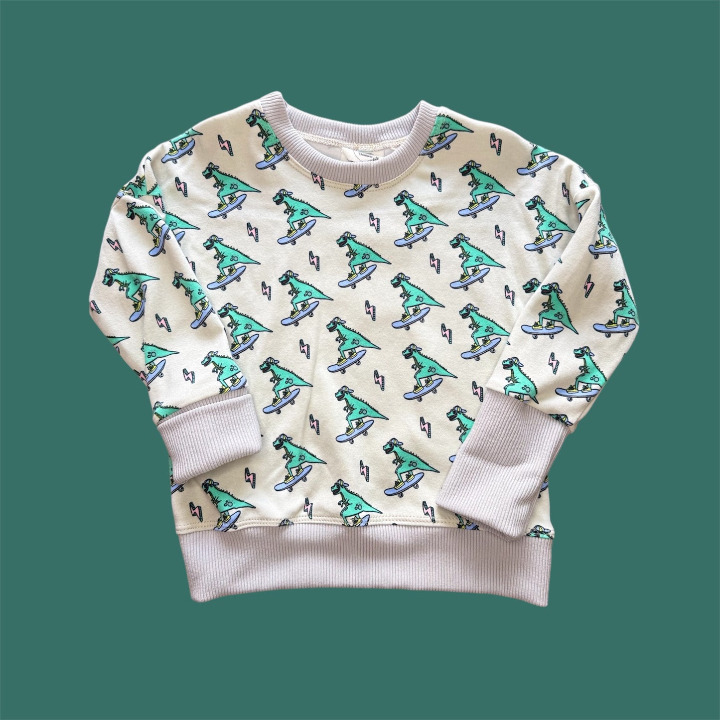 Oversized Grow with Me Skating Dinosaurs Crewneck