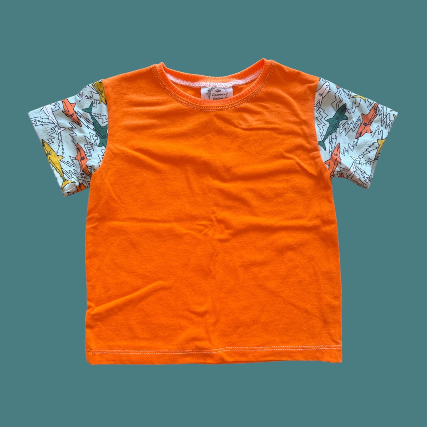 Orange with Sharks Casual Crew T