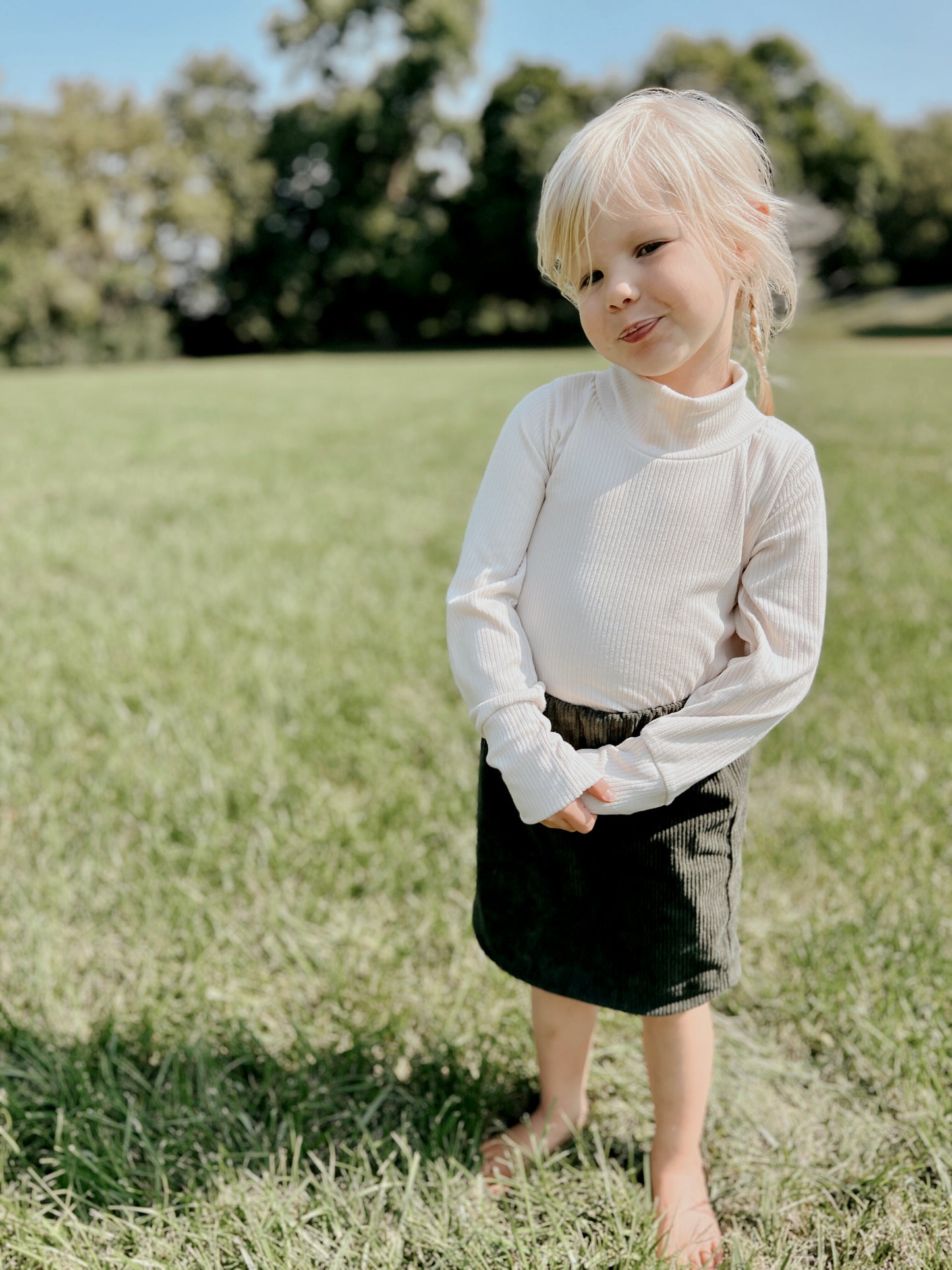 Olive Corduroy Midi Skirt