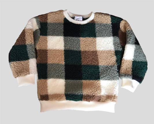 Checked Sherpa Sweatshirt with Cream Ribbing