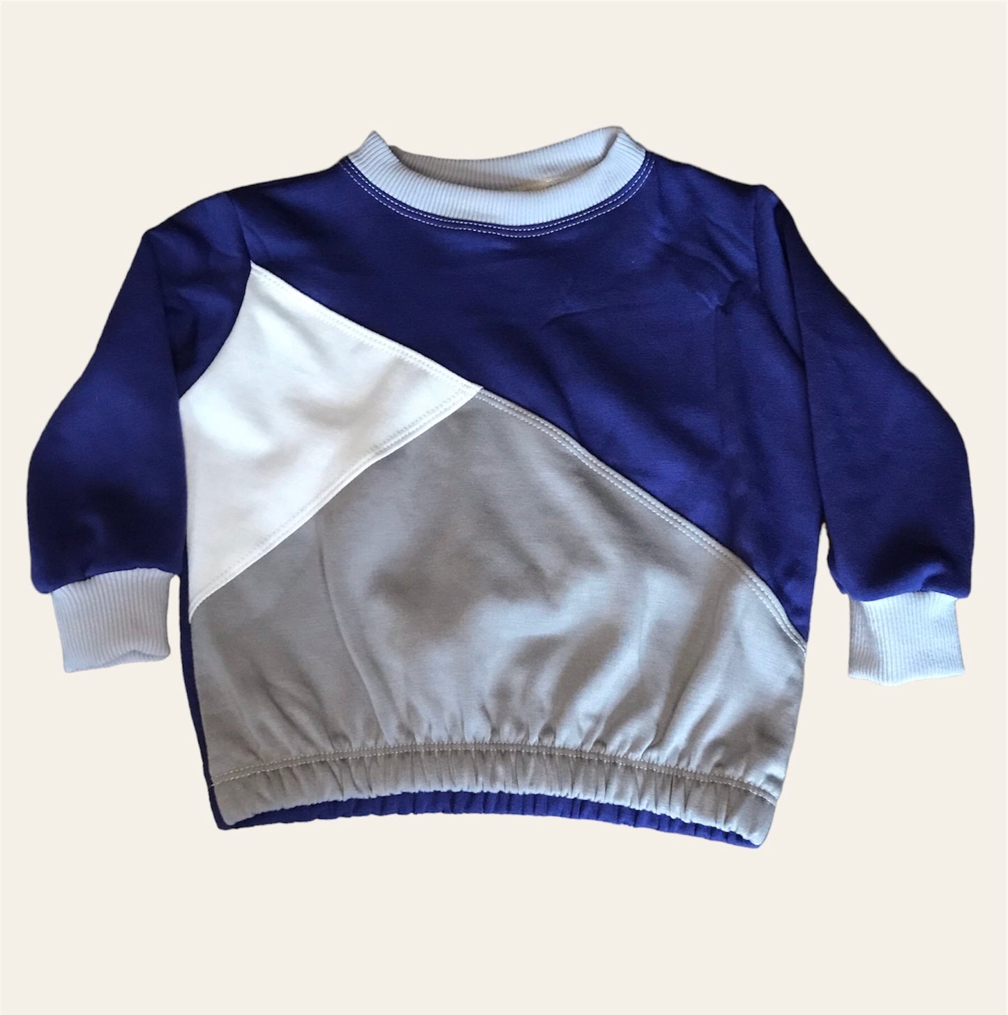 Royal Blue, White, and Grey Oversized Elastic Sweatshirt