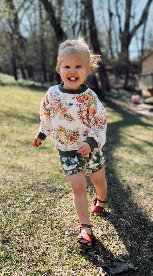 Olive and White Tie-Dye Shorties