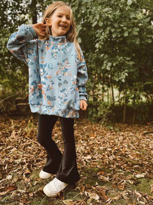 Blue Floral Urban Rib Oversized Mock Neck Grow with Me Sweatshirt