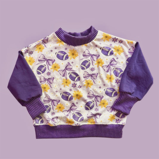 Mock Neck Oversized Grow with Me Vikings with Bows Sweatshirt