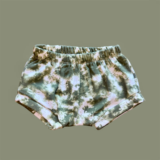 Olive and White Tie-Dye Shorties