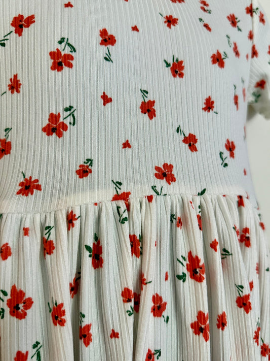 White with Red Ditsy Floral Long Grow with Me Dress