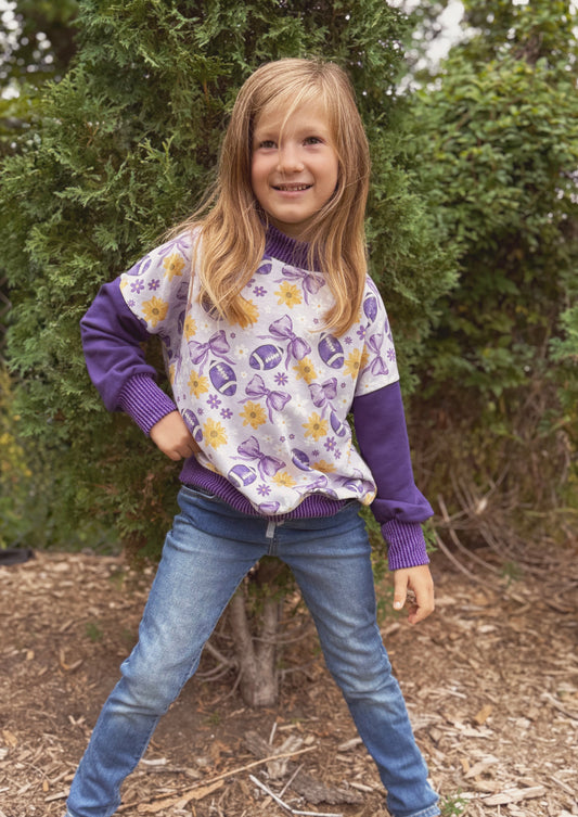 Mock Neck Oversized Grow with Me Vikings with Bows Sweatshirt