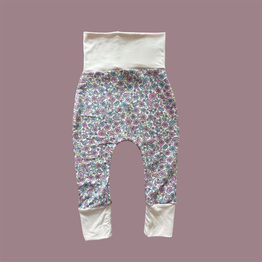 Blue and Pink Floral French Terry Grow with Me Pants