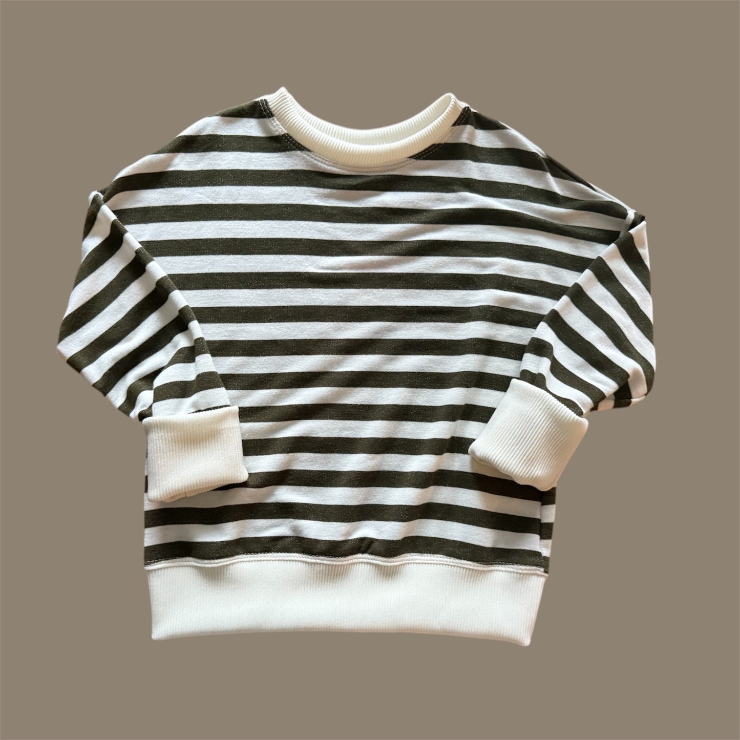 Olive Green Striped Oversized Grow with Me Sweatshirt Crewneck