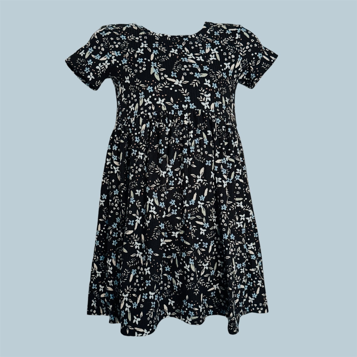 Black with Blue Floral Grow with Me Dress Long