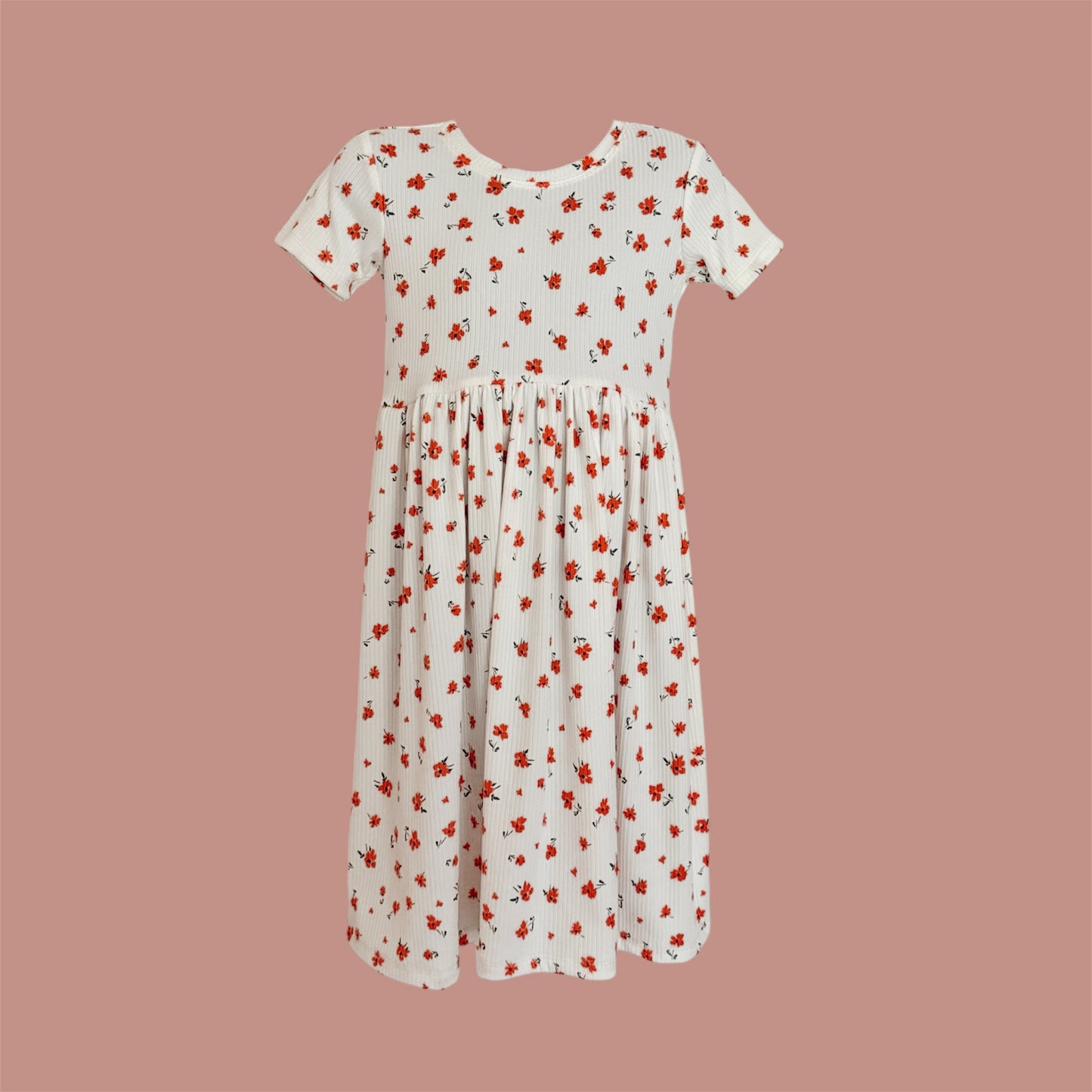 White with Red Ditsy Floral Long Grow with Me Dress