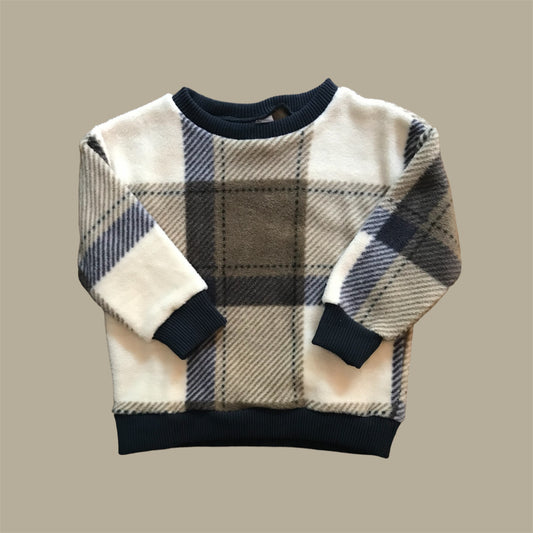 Cream and Blue Plaid Original Crewneck Sweatshirt