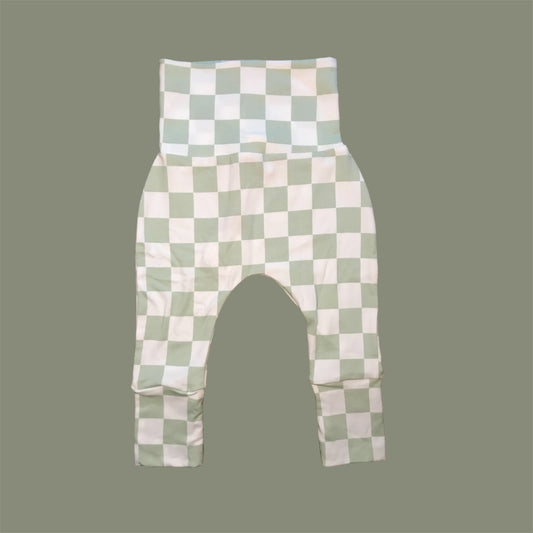 Light Sage and White Checkered Grow with Me Pants