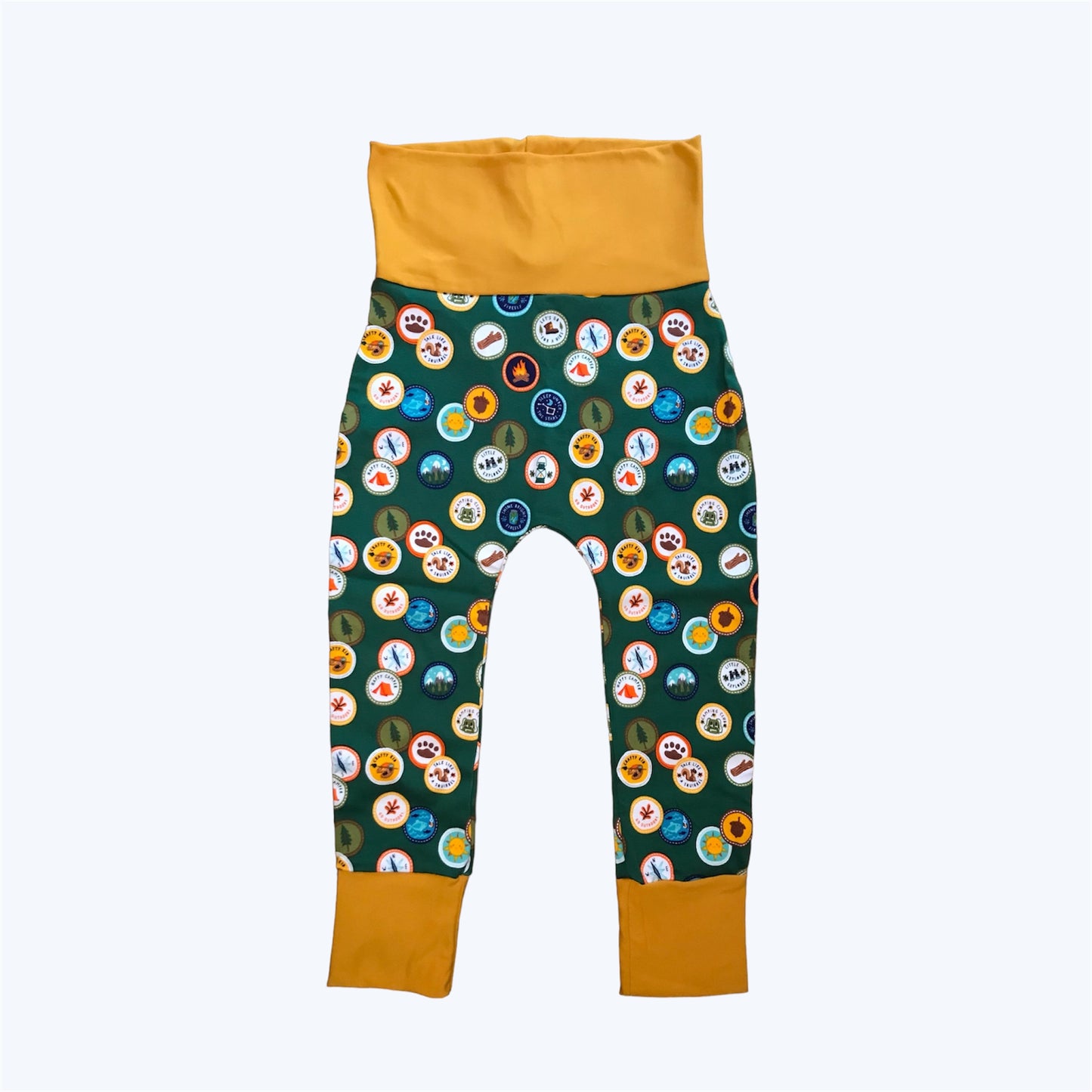 Green Camping Patches with Yellow Grow with Me Pants